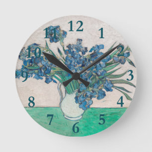 Horloge Ronde Peinture impressionniste Vase d'Iris de Van Gogh