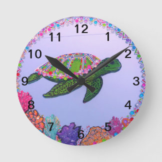 Horloge Ronde Peinture miroir de tortue de mer