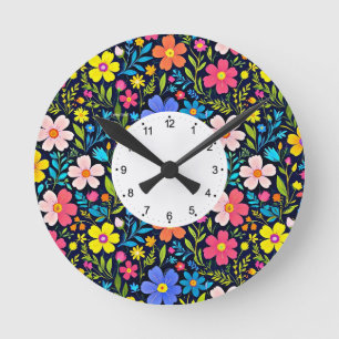 Horloge Ronde Peinture numérique florale motif fleurs