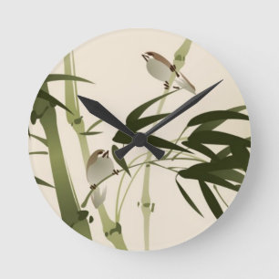 Horloge Ronde Peinture orientale de style, branches en bambou