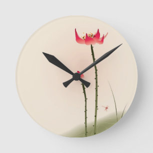 Horloge Ronde Peinture orientale de style, Lotus grand