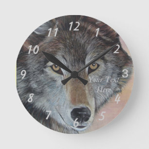 Horloge Ronde peinture réaliste de faune de loup gris