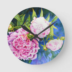 Horloge Ronde Peinture rose blanc   romantique floral