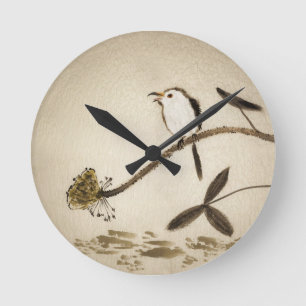 Horloge Ronde Peinture traditionnelle chinoise d'encre avec des