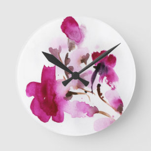 Horloge Ronde Peintures florales abstraites 4 d'aquarelle