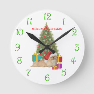 Horloge Ronde Pékinois Joyeux Noël
