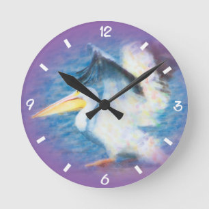 Horloge Ronde pélican 17 d'aquarelle