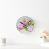 Horloge Ronde Peonis, rose, blanc, aquarelle florale (Maison)
