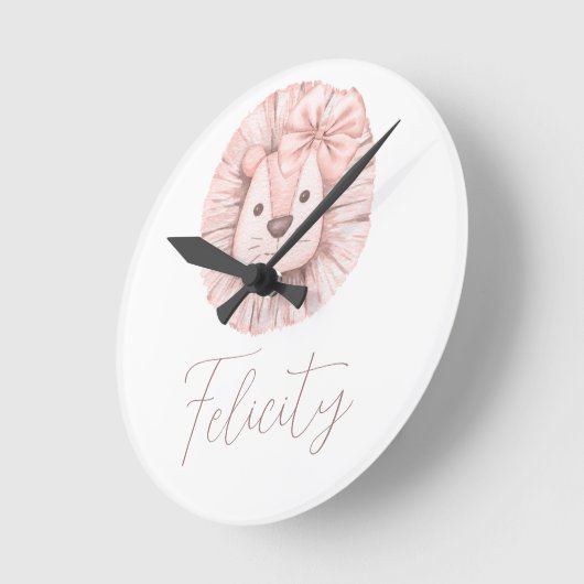 Horloge Ronde Pépinière d'aquarelle rose Lion Boho (Angle)