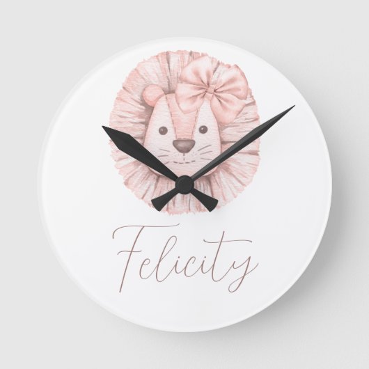 Horloge Ronde Pépinière d'aquarelle rose Lion Boho (Recto)