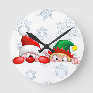 Horloge Ronde Père Noël et Elfe Personnages mignons et drôles qu