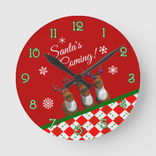 Horloge Ronde père Noël Noël des rennes à venir numéroté