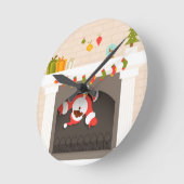 Horloge Ronde père Noël noire coincée dans une cheminée (Angle)