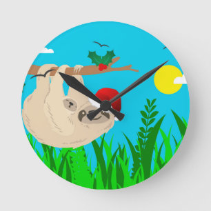 Horloge Ronde père Noël sloth