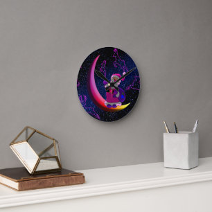 Horloge Ronde Père Noël sur la Lune