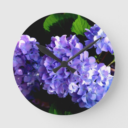 Horloge Ronde Périwinkel hydrangeas violet bleu fleur floral (Recto)