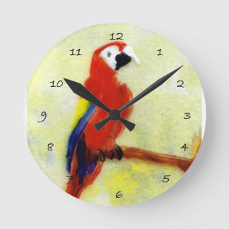 Horloge Ronde Perroquet coloré d'ara d'art d'oiseau
