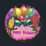 HORLOGE RONDE PERROQUETS D'ANNIVERSAIRE<br><div class="desc">PRODUITS DE PERROQUET D'ANNIVERSAIRE MIGNONS</div>