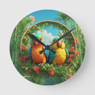 Horloge Ronde Perroquets de dessin animé colorés