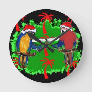 HORLOGE RONDE PERROQUETS DE NOËL