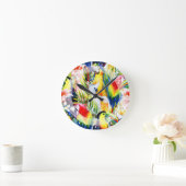 Horloge Ronde Perroquets Et Feuilles De Palmiers (Maison)