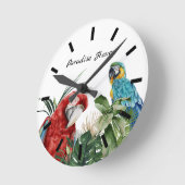Horloge Ronde Perruche Macaw Aquarelle Tropicale (Angle)