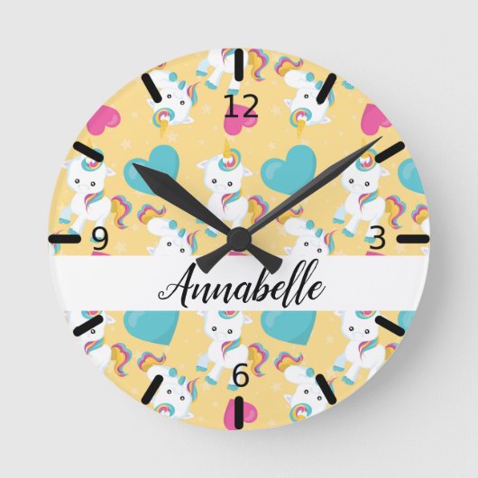 Horloge Ronde Personalized Baby Unicorns & Hearts (Recto)