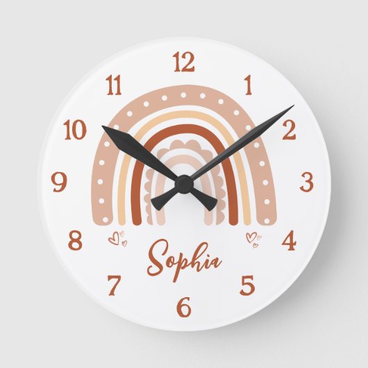 Horloge Ronde Personalized Boho Rainbow Nursery Wall Clock – Rou (Recto)