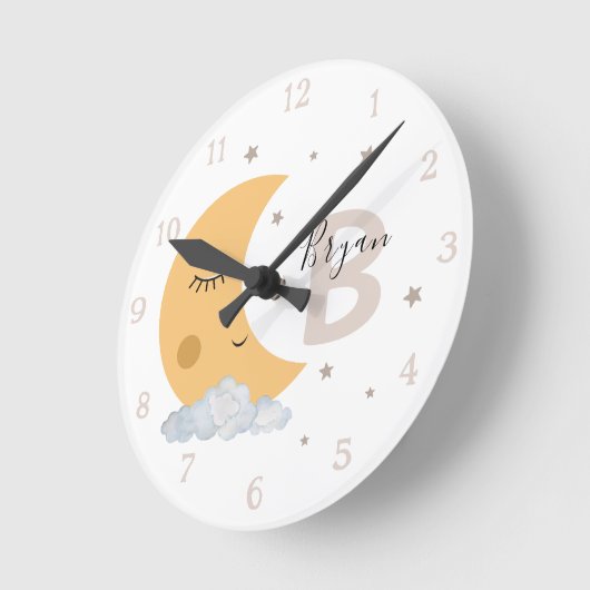 Horloge Ronde Personalized Moon Nursery Wall Clock Neutral Beige (Angle)
