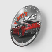 Horloge Ronde Personalized Name Corvette Garage Clock (Angle)