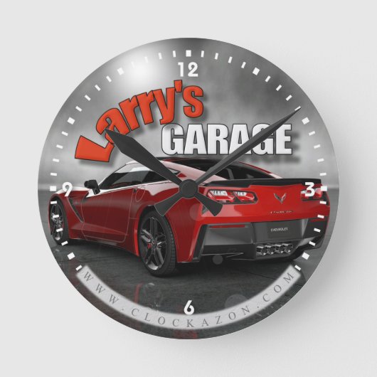 Horloge Ronde Personalized Name Corvette Garage Clock (Recto)