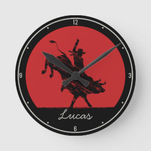 Horloge Ronde PERSONALIZED NAME Western Rodeo Bull Rider Cowboy