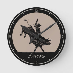 Horloge Ronde PERSONALIZED NAME Western Rodeo Bull Rider Cowboy