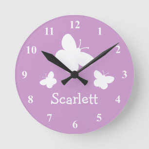 Horloge Ronde Personalized pink wall clock with butterflies