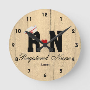 Horloge Ronde Personalized RN Nurse Hat Wood Acrylique Wall Cloc