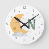 Horloge Ronde Personalized Sage Green Moon Nursery Clock Custom (Recto)