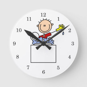 Horloge Ronde Personnage bâton faisant la vaisselle