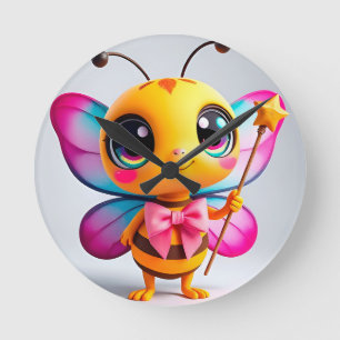 Horloge Ronde Personnage de fée abeille de dessin animé adorable