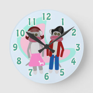 Horloge Ronde Personnages de dessin animé singe Fun Retro Sock H