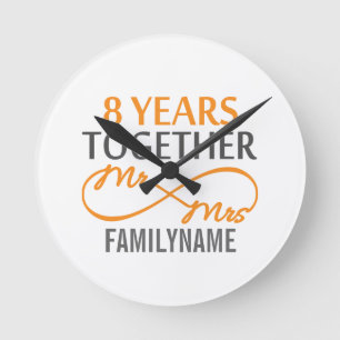 Horloge Ronde Personnalisé M. et Mme 8h Anniversaire