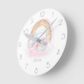 Horloge Ronde Personnalisé mignon licorne fille arc-en-ciel rond (Angle)