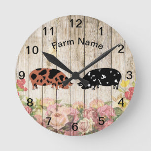 Horloge ronde personnalisée de la ferme de cochon