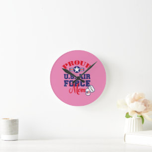 Horloge Ronde Personnaliser Chien Tag U.S Air Force Maman