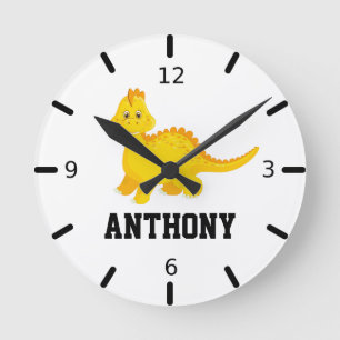 Horloge Ronde Personnalisez votre propre bébé mignon jaune Dinos