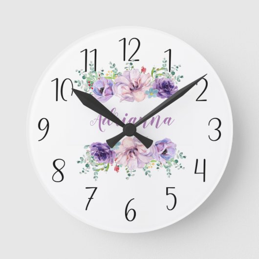 Horloge Ronde Personnalisez votre propre floraison violette (Recto)