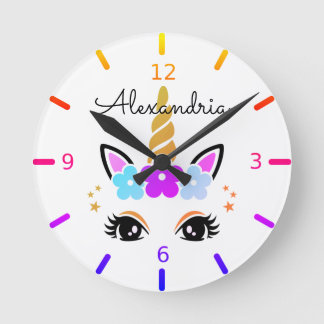 Horloge Ronde Personnalisez votre propre licorne florale colorée