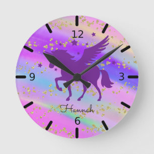 Horloge Ronde Personnalisez votre propre licorne violette