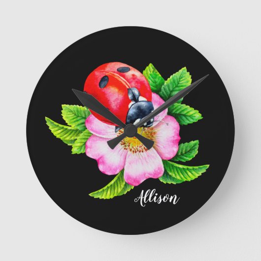 Horloge Ronde Personnalité de Floral Ladybug (Recto)