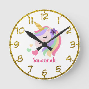 Horloge Ronde Personnalité de Floral Unicorn Round