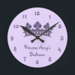 Horloge Ronde Personnalité de Purple Princesse Girl<br><div class="desc">Personnalized Purple Princess Girl's Menacom wall clock. Background color can be customized to white or other coordinating color of your choosing. click customize</div>